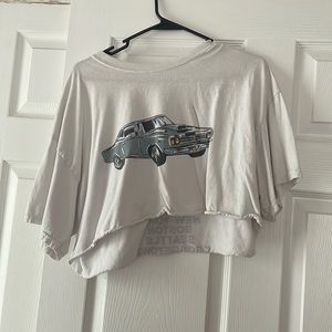White Brandy Melville loose fit graphic cropped tee